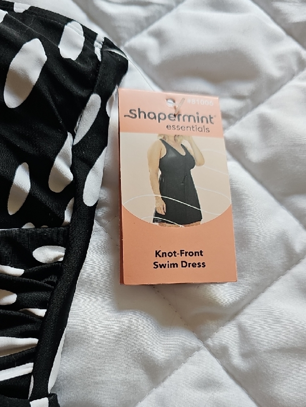 Shapermint Black and White Knot-Front Swim Dress - Picture 2 of 13